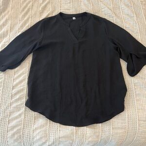 Your‎ Style Black V-Neck Blouse Women’s L 3/4 Flowy Sleeve